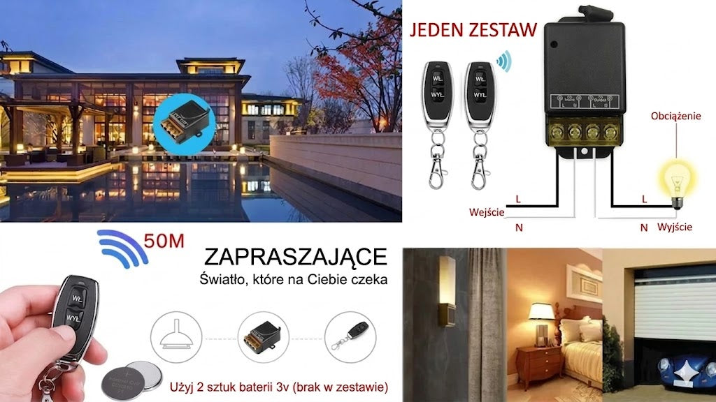 💥Bezprzewodowy zestaw pilota i odbiornika – Uniwersalny – Plug & Play – Bez kabli⚡
