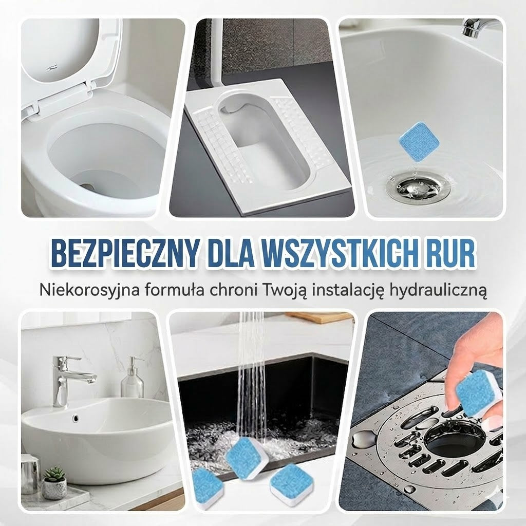 🚽 Tabletki do szybkiego udrażniania rur – odpowiednie do kuchni, łazienek i odpływów.