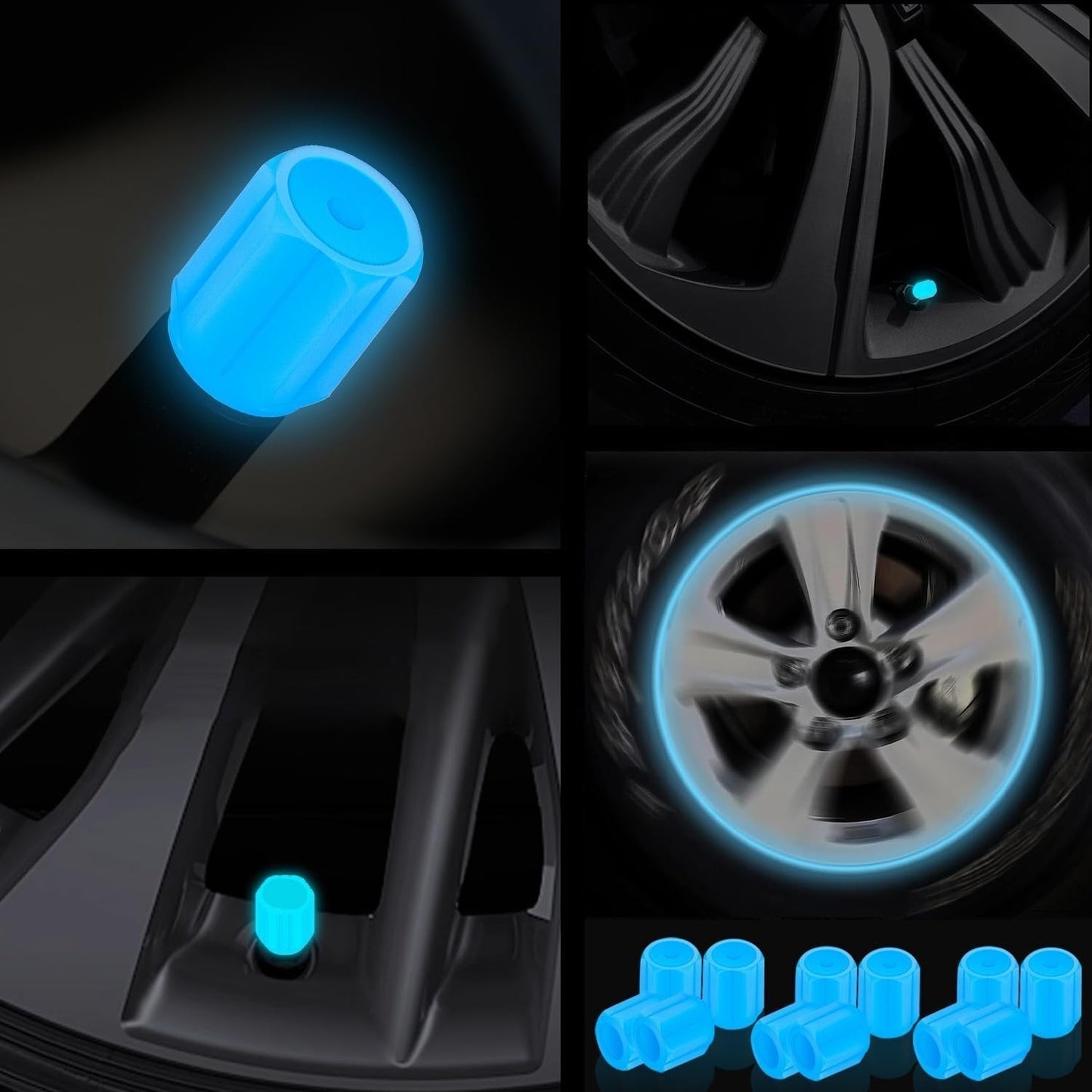 Świecące kapturki na wentyle – Fluorescencyjne – Do rowerów, samochodów i motocykli