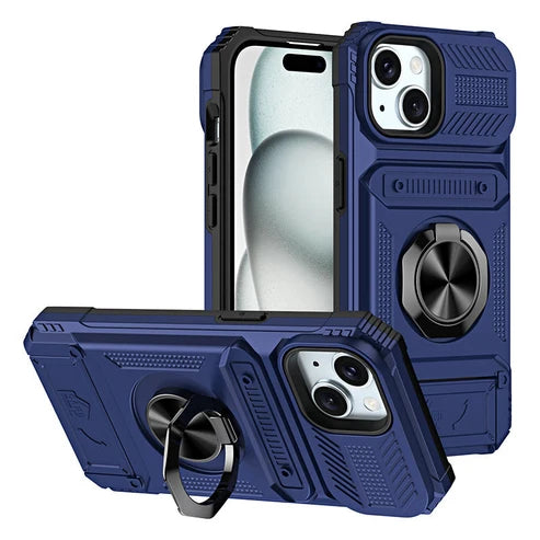 Wstrząsoodporne etui do iPhone'a z przegródką na karty i zintegrowanym uchwytem na ring