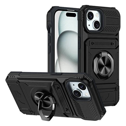 Wstrząsoodporne etui do iPhone'a z przegródką na karty i zintegrowanym uchwytem na ring
