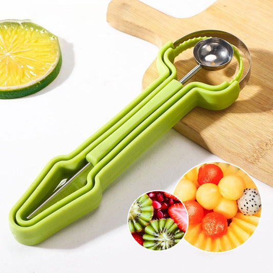 Zestaw 3 w 1 ze stali nierdzewnej: drążacz do melonów i łyżka