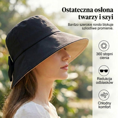 🎀 Damski kapelusz przeciwsłoneczny z szerokim rondem i kokardą – składany